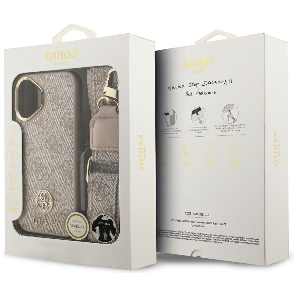 Калъф за Apple iPhone 17, Guess, 4G Strass Logo and Big Strap, Розов