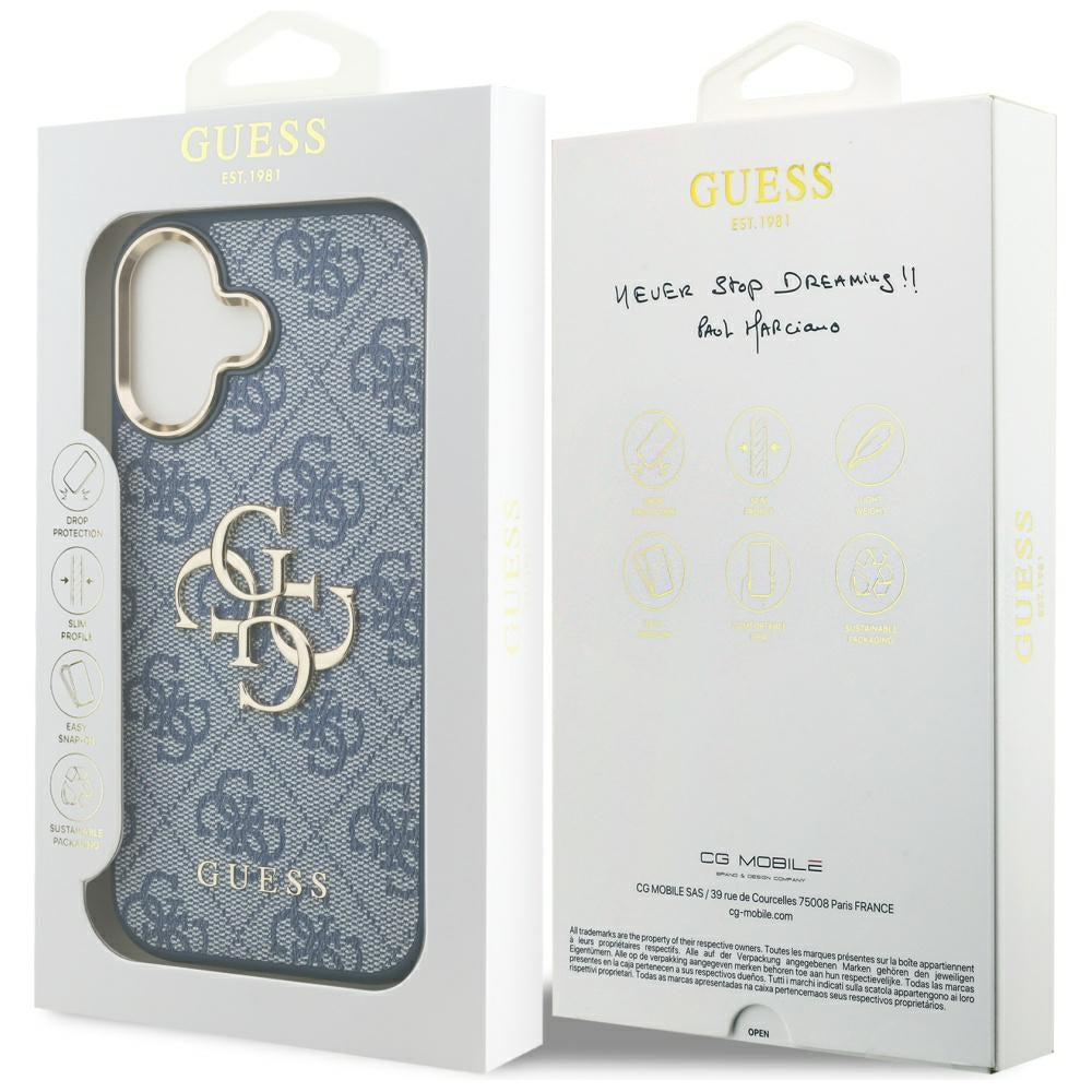 Калъф за Apple iPhone 17, Guess, Big 4G Logo Classic, Златисто-син