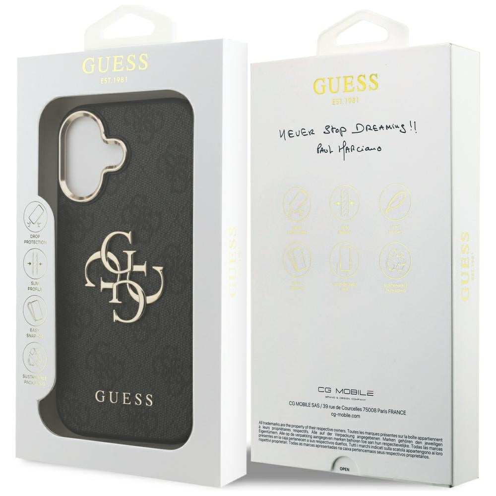 Калъф за Apple iPhone 17, Guess, Big 4G Logo Classic, Черно Златен
