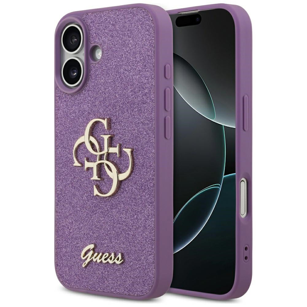 Калъф за Apple iPhone 17, Guess, Fixed Glitter Big 4G, Лилав