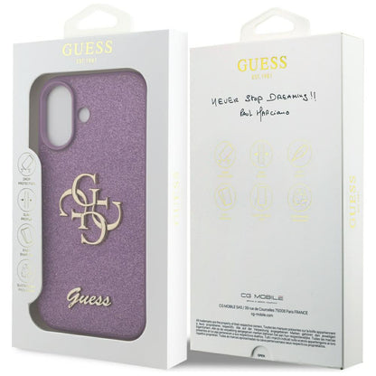 Калъф за Apple iPhone 17, Guess, Fixed Glitter Big 4G, Лилав