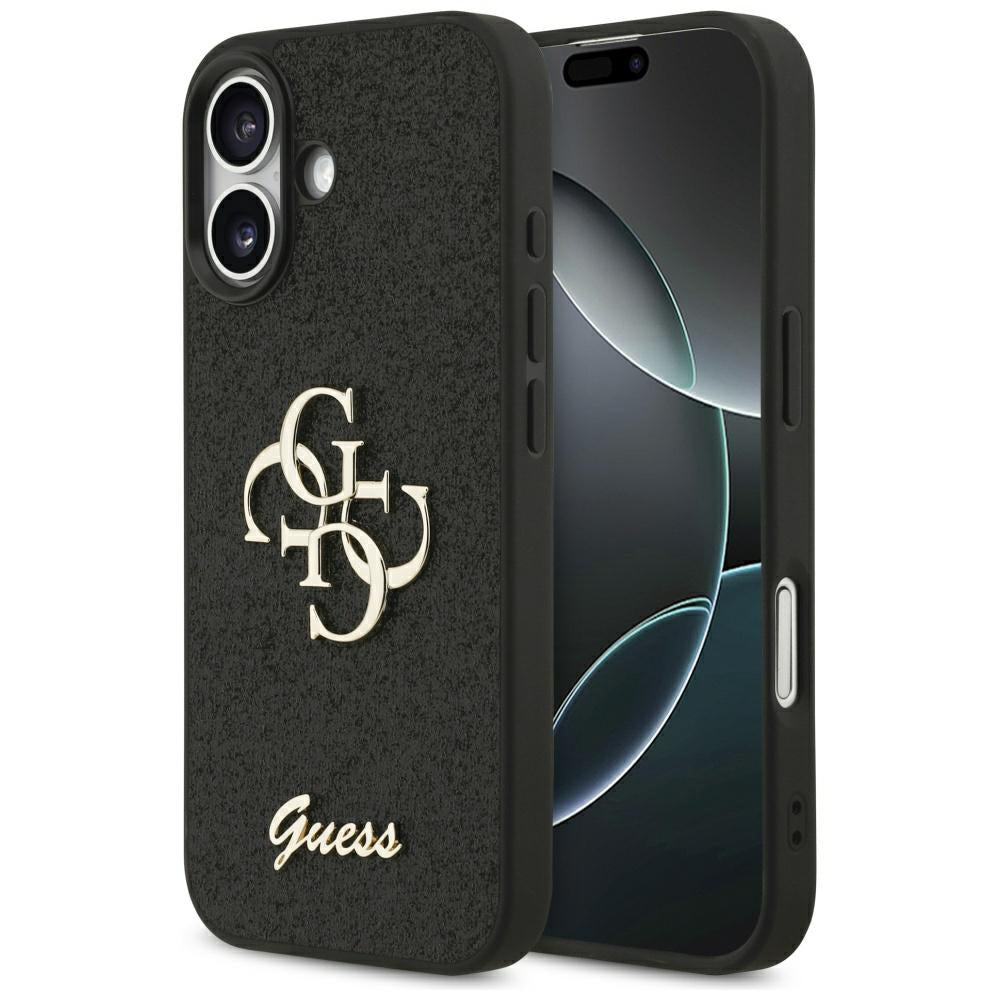 Калъф за Apple iPhone 17, Guess, Fixed Glitter Big 4G, Черен