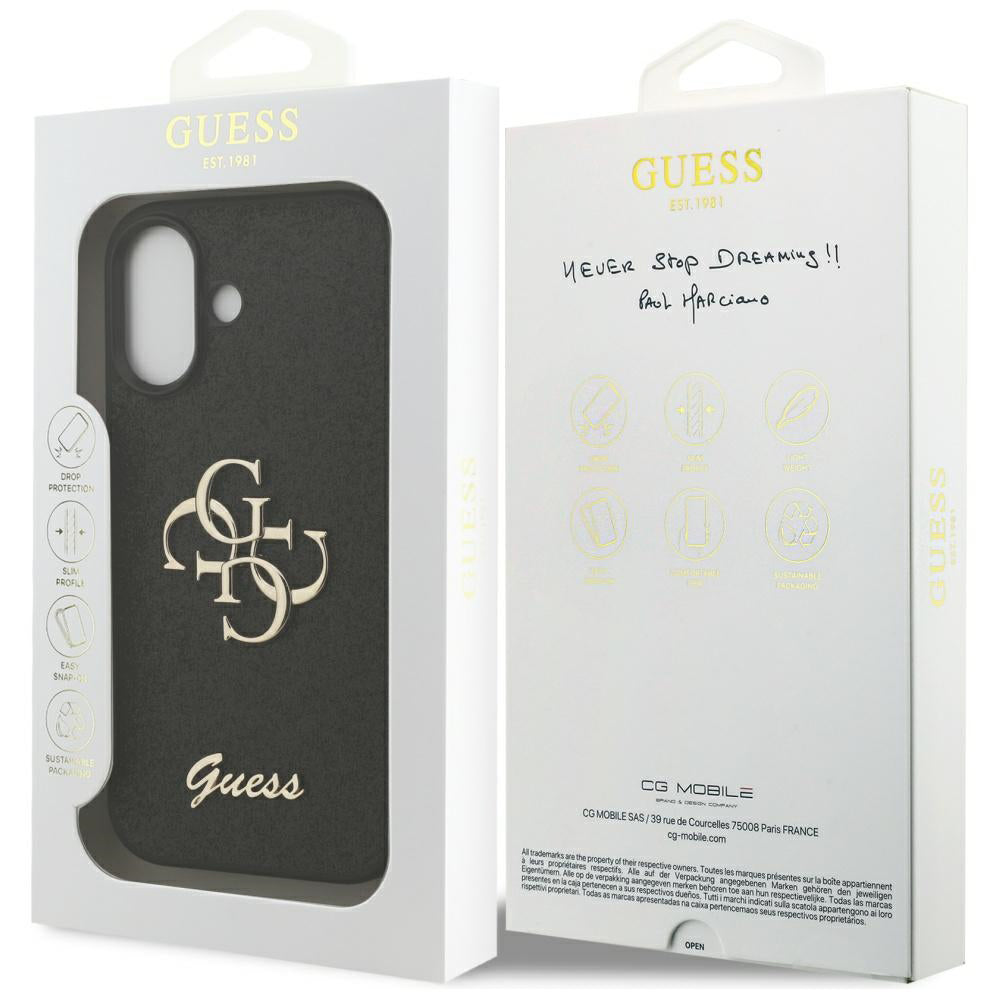 Калъф за Apple iPhone 17, Guess, Fixed Glitter Big 4G, Черен