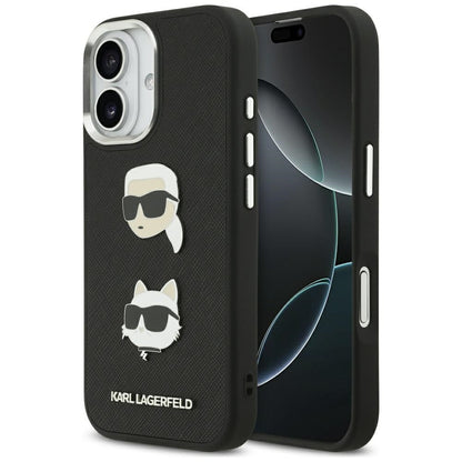 Калъф за Apple iPhone 17, Karl Lagerfeld, Grained Karl & Choupette's Heads Pins and Logo, Черен