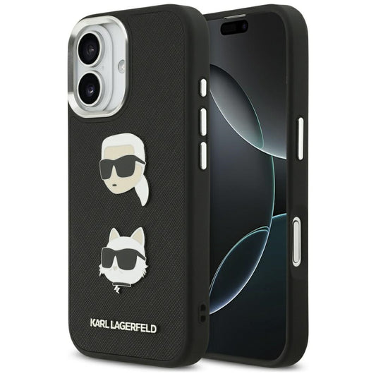 Калъф за Apple iPhone 17, Karl Lagerfeld, Grained Karl & Choupette's Heads Pins and Logo, Черен