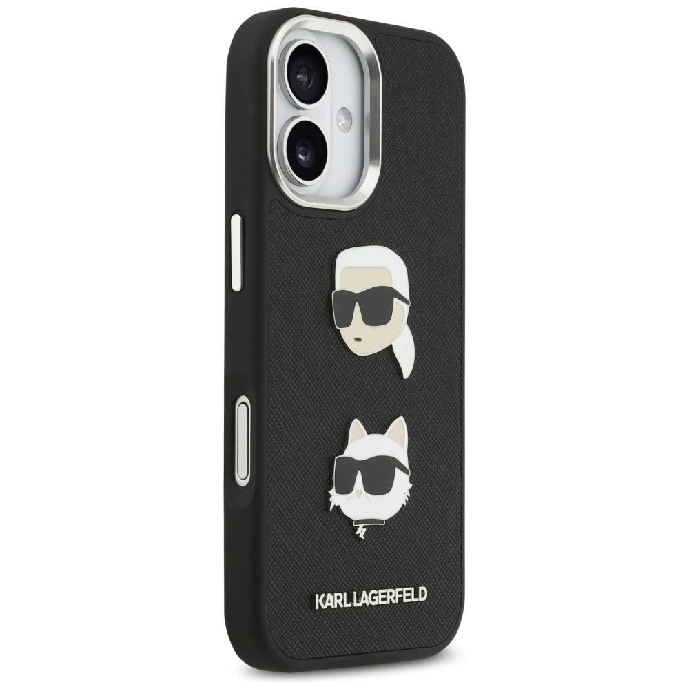 Калъф за Apple iPhone 17, Karl Lagerfeld, Grained Karl & Choupette's Heads Pins and Logo, Черен