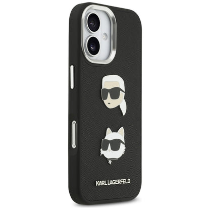 Калъф за Apple iPhone 17, Karl Lagerfeld, Grained Karl & Choupette's Heads Pins and Logo, Черен