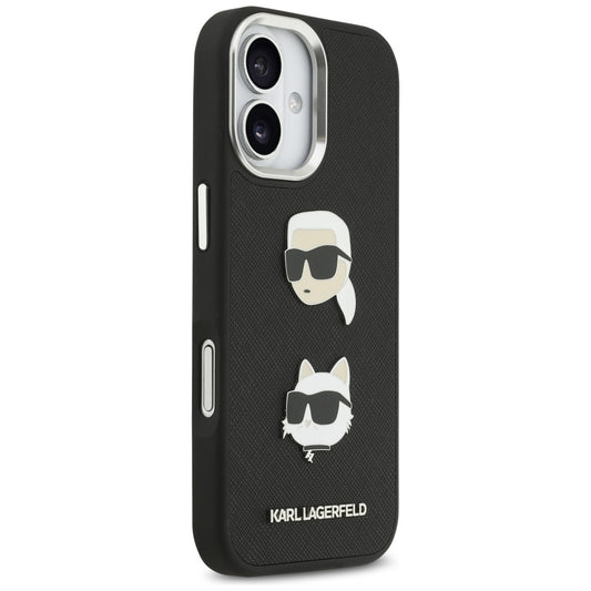 Калъф за Apple iPhone 17, Karl Lagerfeld, Grained Karl & Choupette's Heads Pins and Logo, Черен