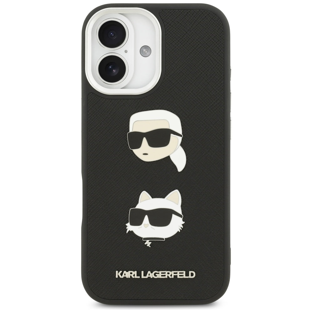 Калъф за Apple iPhone 17, Karl Lagerfeld, Grained Karl & Choupette's Heads Pins and Logo, Черен