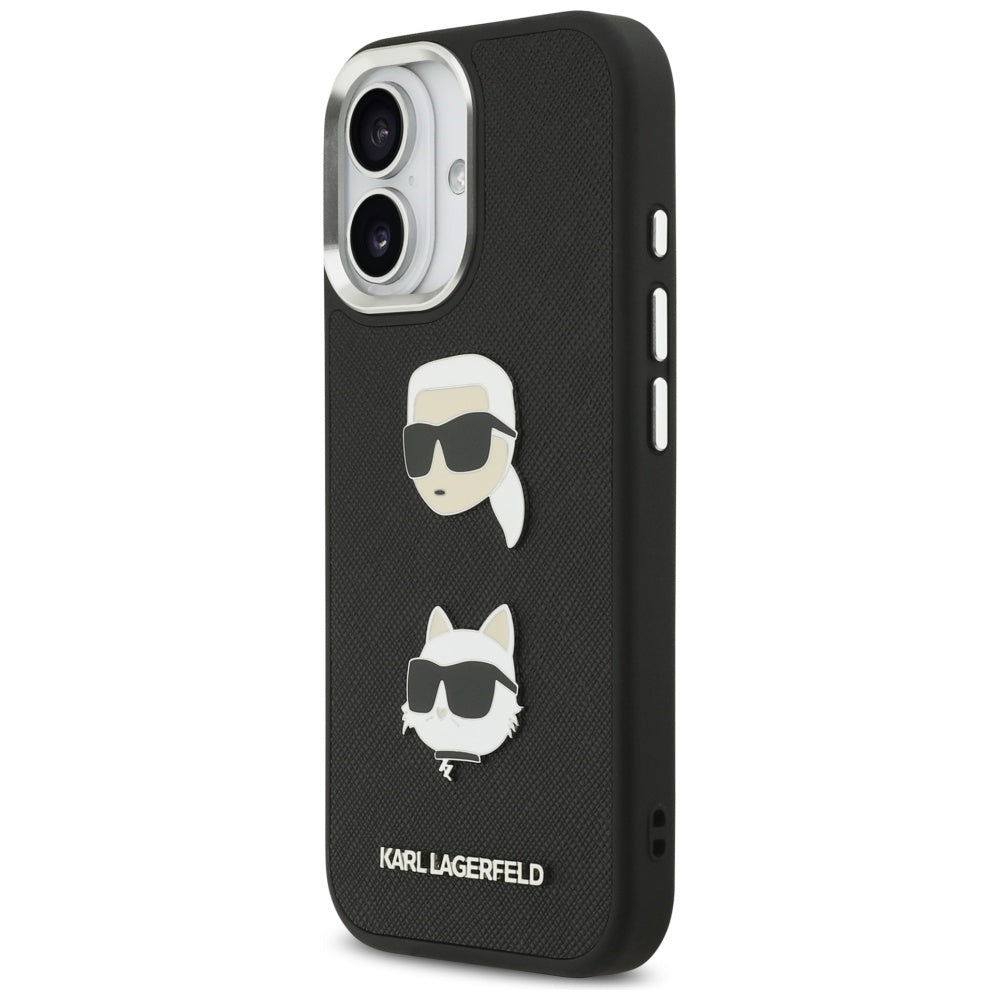 Калъф за Apple iPhone 17, Karl Lagerfeld, Grained Karl & Choupette's Heads Pins and Logo, Черен