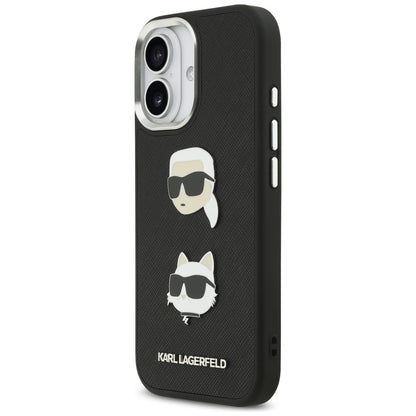 Калъф за Apple iPhone 17, Karl Lagerfeld, Grained Karl & Choupette's Heads Pins and Logo, Черен