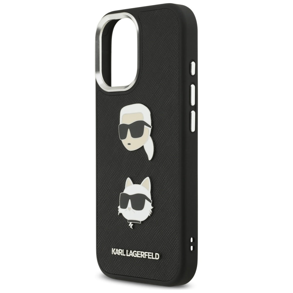 Калъф за Apple iPhone 17, Karl Lagerfeld, Grained Karl & Choupette's Heads Pins and Logo, Черен