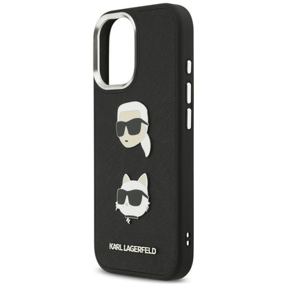 Калъф за Apple iPhone 17, Karl Lagerfeld, Grained Karl & Choupette's Heads Pins and Logo, Черен