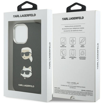 Калъф за Apple iPhone 17, Karl Lagerfeld, Grained Karl & Choupette's Heads Pins and Logo, Черен
