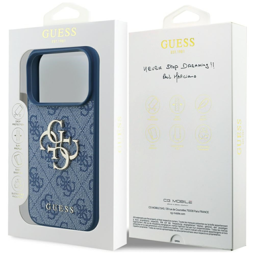 Калъф за Apple iPhone 17 Pro, Guess, 4G Big Logo, Син