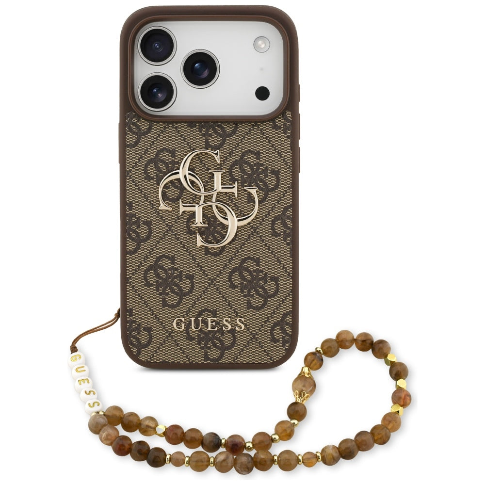 Калъф за Apple iPhone 17 Pro, Guess, 4G Classic Logo with Pearl Strap, Кафяв