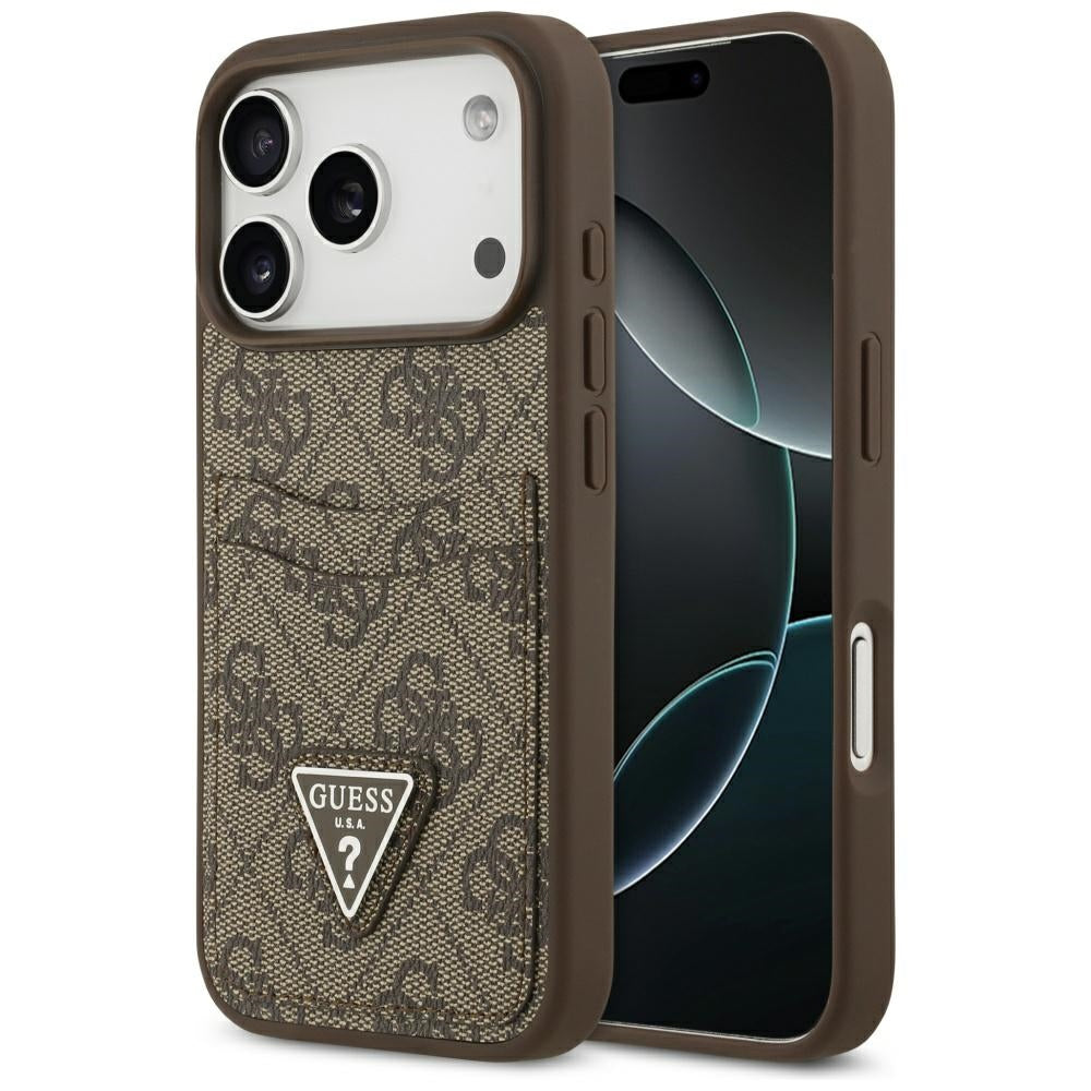 Калъф за Apple iPhone 17 Pro, Guess, 4G Double Card Triangle, Кафяв