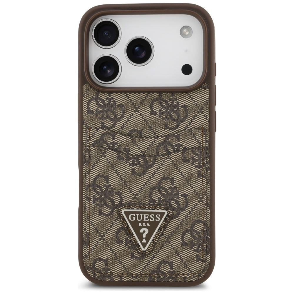 Калъф за Apple iPhone 17 Pro, Guess, 4G Double Card Triangle, Кафяв