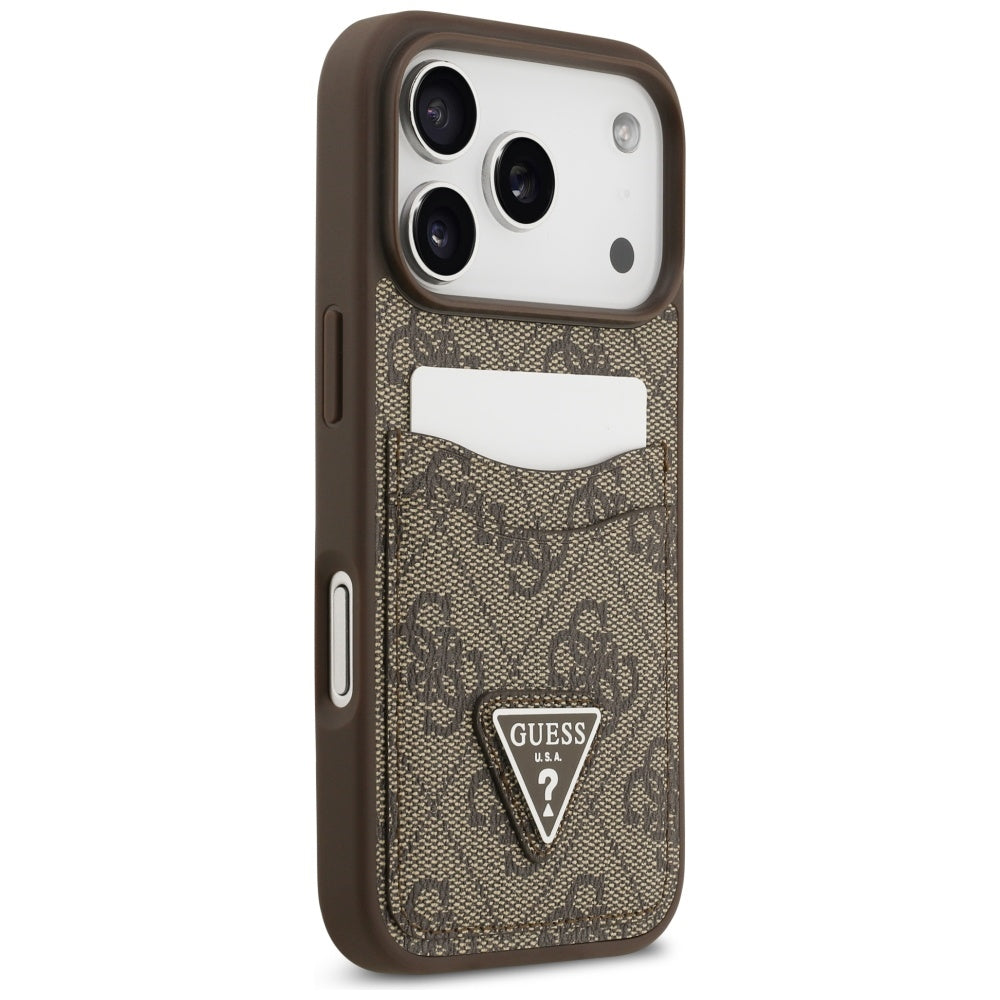 Калъф за Apple iPhone 17 Pro, Guess, 4G Double Card Triangle, Кафяв