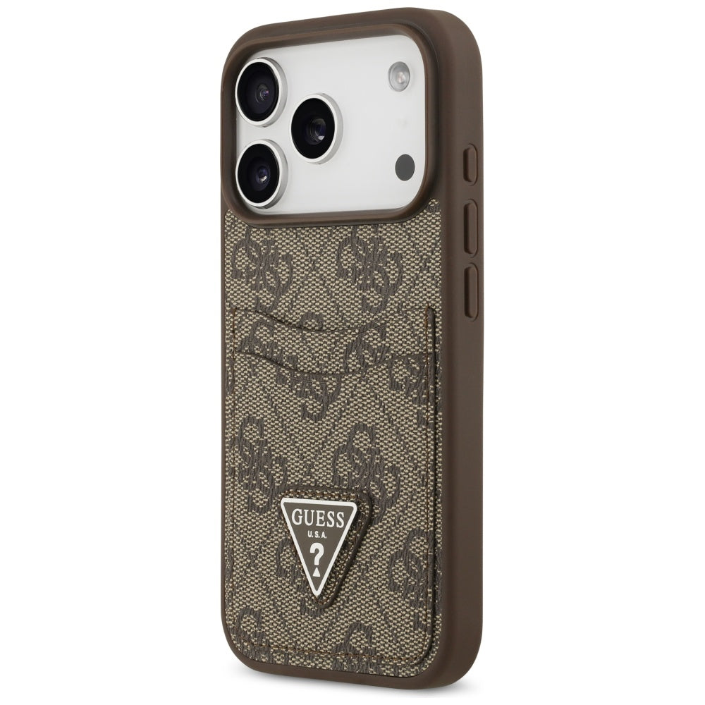 Калъф за Apple iPhone 17 Pro, Guess, 4G Double Card Triangle, Кафяв