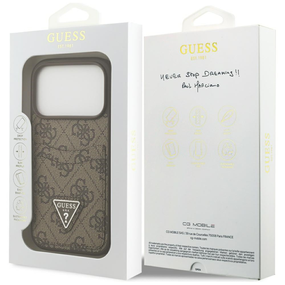 Калъф за Apple iPhone 17 Pro, Guess, 4G Double Card Triangle, Кафяв
