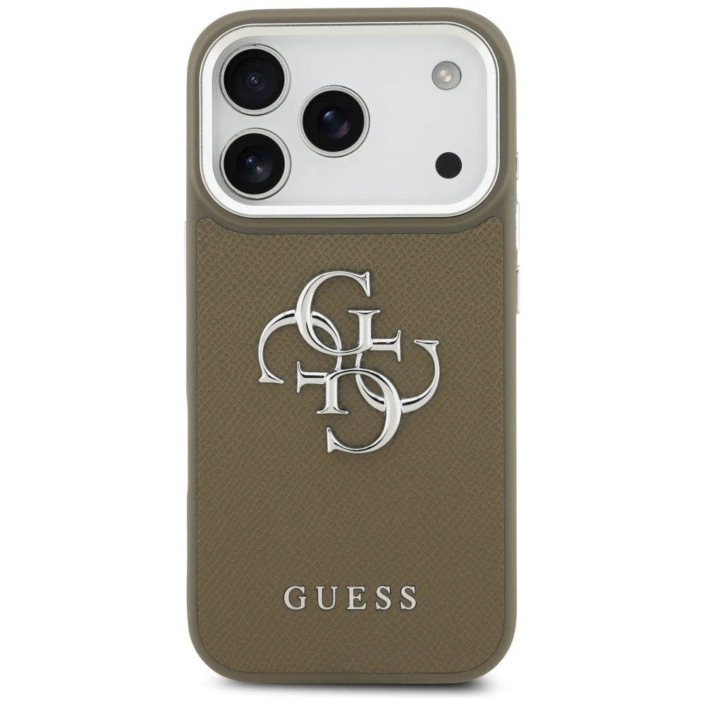 Калъф за Apple iPhone 17 Pro, Guess, 4G Grained Big And Classic Logo, Кафяво Сребрист