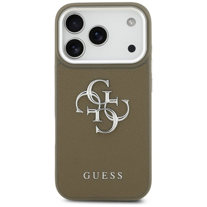 Калъф за Apple iPhone 17 Pro, Guess, 4G Grained Big And Classic Logo, Кафяво Сребрист