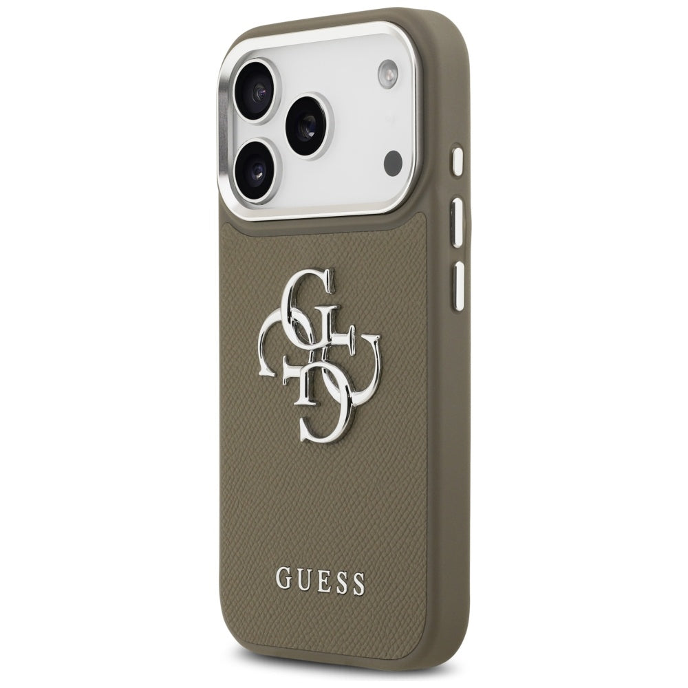Калъф за Apple iPhone 17 Pro, Guess, 4G Grained Big And Classic Logo, Кафяво Сребрист