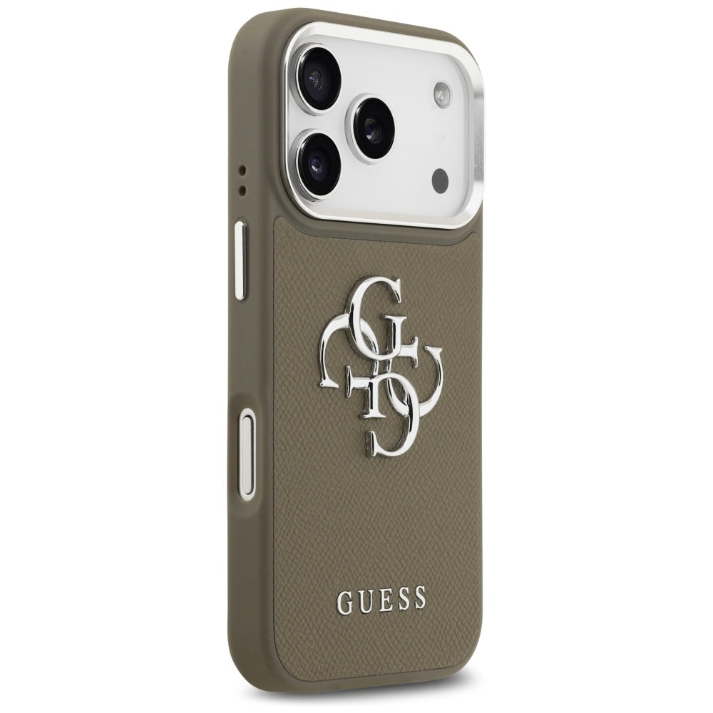 Калъф за Apple iPhone 17 Pro, Guess, 4G Grained Big And Classic Logo, Кафяво Сребрист