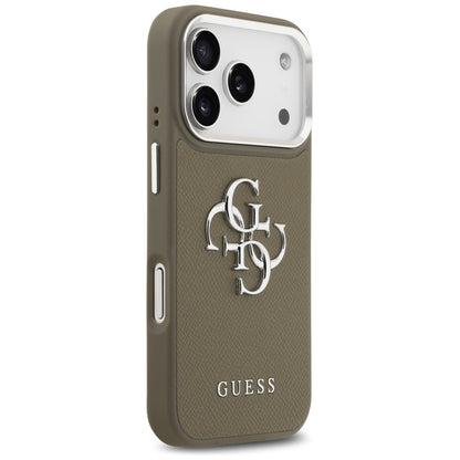 Калъф за Apple iPhone 17 Pro, Guess, 4G Grained Big And Classic Logo, Кафяво Сребрист