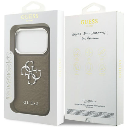 Калъф за Apple iPhone 17 Pro, Guess, 4G Grained Big And Classic Logo, Кафяво Сребрист