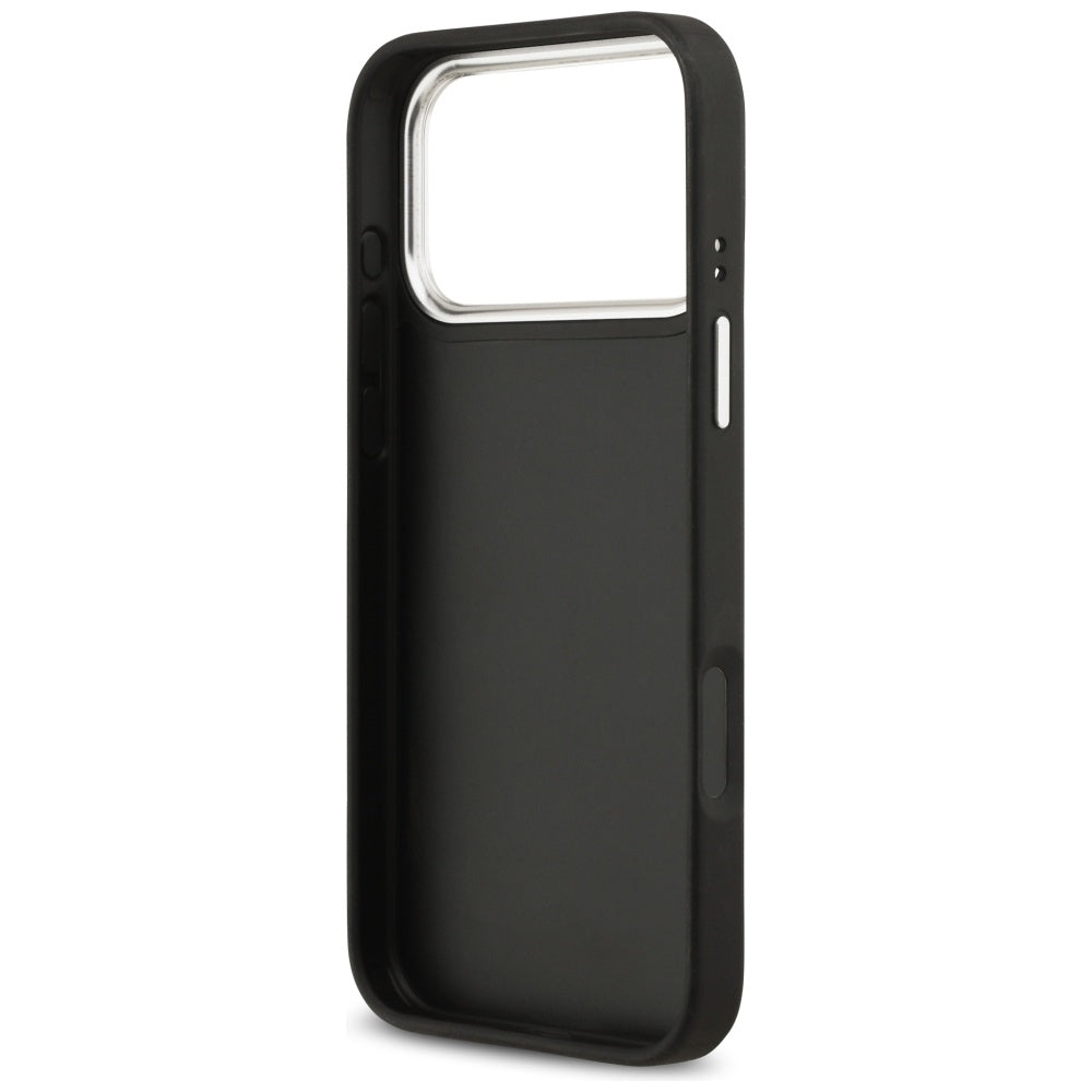 Калъф за Apple iPhone 17 Pro, Guess, 4G Grained Big and Classic Logo, Черен Сребрист