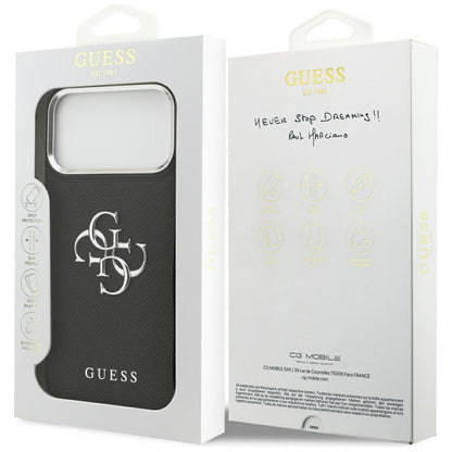 Калъф за Apple iPhone 17 Pro, Guess, 4G Grained Big and Classic Logo, Черен Сребрист