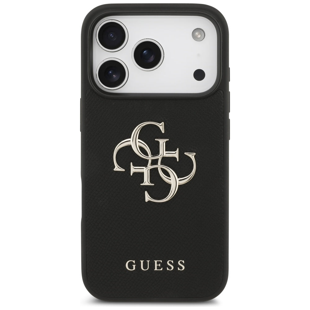Калъф за Apple iPhone 17 Pro, Guess, 4G Grained Big and Classic Logo, Черен