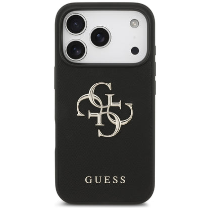 Калъф за Apple iPhone 17 Pro, Guess, 4G Grained Big and Classic Logo, Черен