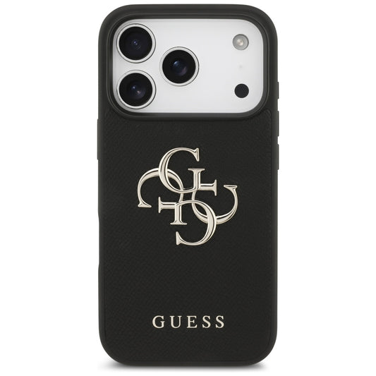 Калъф за Apple iPhone 17 Pro, Guess, 4G Grained Big and Classic Logo, Черен