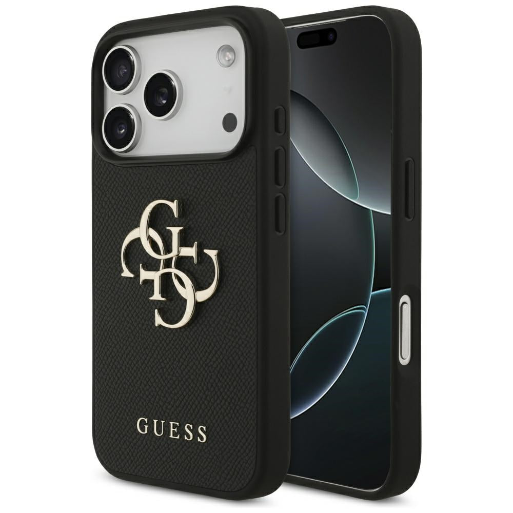 Калъф за Apple iPhone 17 Pro, Guess, 4G Grained Big and Classic Logo, Черен