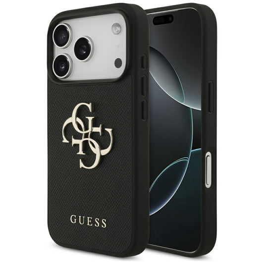 Калъф за Apple iPhone 17 Pro, Guess, 4G Grained Big and Classic Logo, Черен