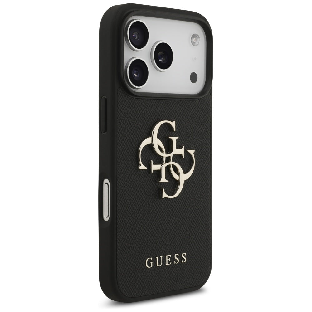 Калъф за Apple iPhone 17 Pro, Guess, 4G Grained Big and Classic Logo, Черен
