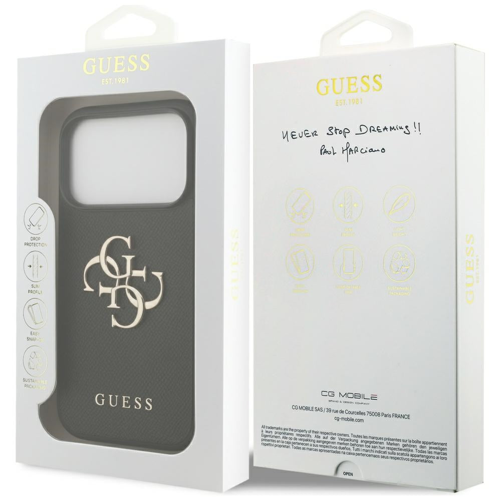 Калъф за Apple iPhone 17 Pro, Guess, 4G Grained Big and Classic Logo, Черен