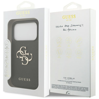 Калъф за Apple iPhone 17 Pro, Guess, 4G Grained Big and Classic Logo, Черен