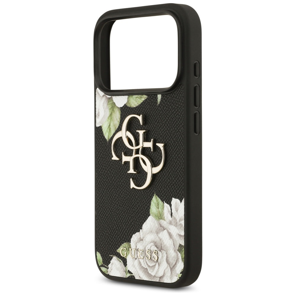 Калъф за Apple iPhone 17 Pro, Guess, 4G Grained Roses Big Logo, Черен