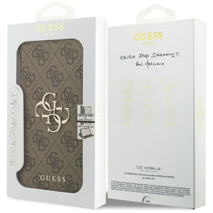 Калъф за Apple iPhone 17 Pro, Guess, 4G Metal Logo, Кафяв