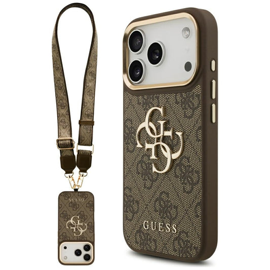 Калъф за Apple iPhone 17 Pro, Guess, Big 4G Classic Logo with Big Strap, Кафяв