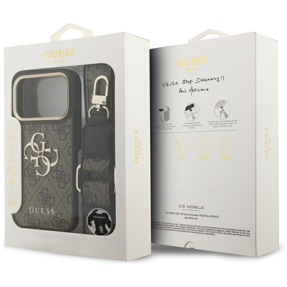 Калъф за Apple iPhone 17 Pro, Guess, Big 4G Classic Logo with Big Strap, Кафяв