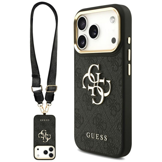 Калъф за Apple iPhone 17 Pro, Guess, Big 4G Classic Logo with Big Strap, Черен