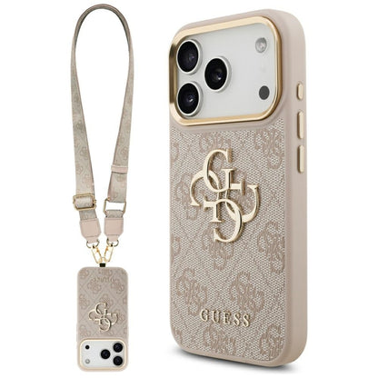Калъф за Apple iPhone 17 Pro, Guess, Big 4G Classic Logo with Big Strap, Розов