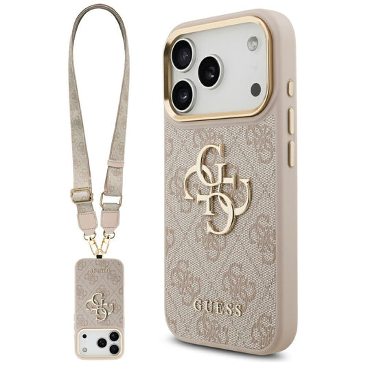 Калъф за Apple iPhone 17 Pro, Guess, Big 4G Classic Logo with Big Strap, Розов