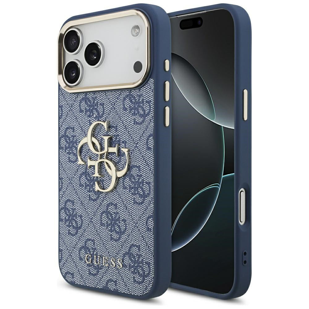 Калъф за Apple iPhone 17 Pro, Guess, Big 4G Logo Classic, Златисто-син