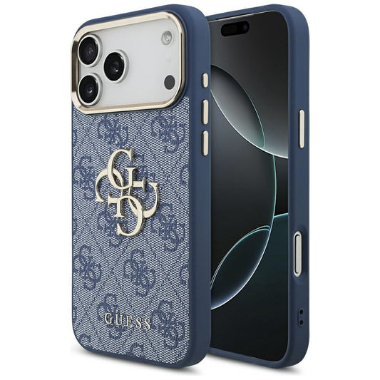 Калъф за Apple iPhone 17 Pro, Guess, Big 4G Logo Classic, Златисто-син